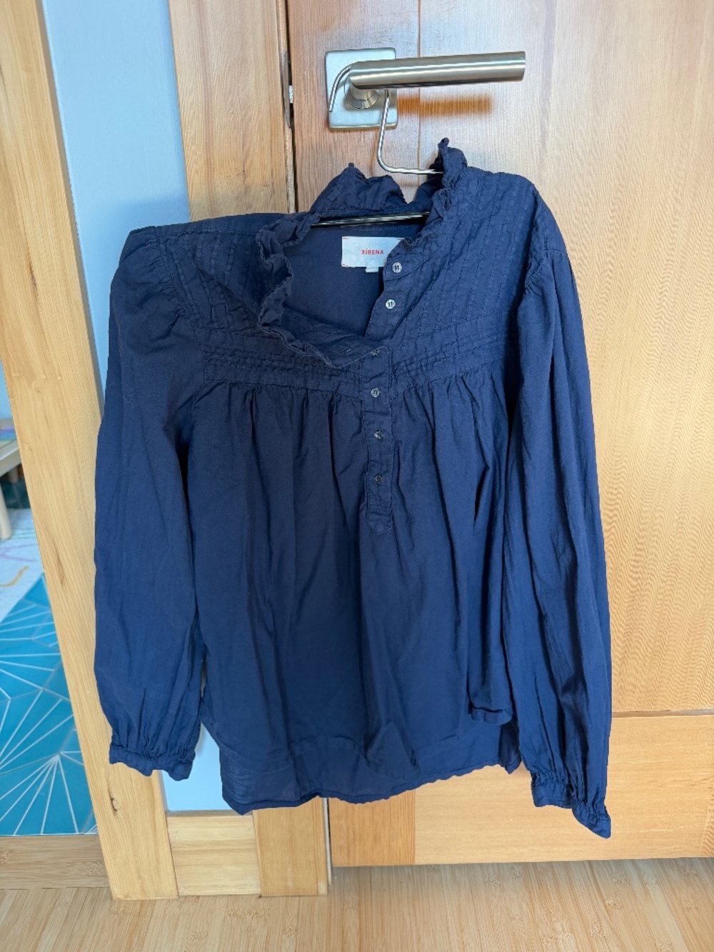 Xirena ruffle neck long sleeve blouse